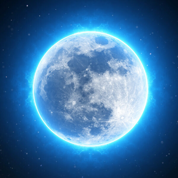 Full moon with bright blue highlighted background